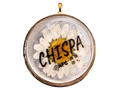 Placa NFC circular ChispID con margarita blanca prensada y bisel dorado